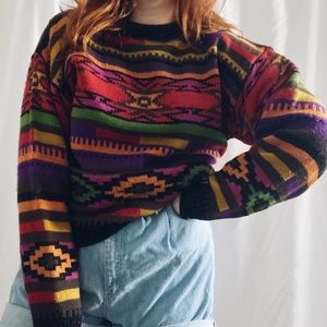 Vintage • Multicolored Tribal Printed Sweater